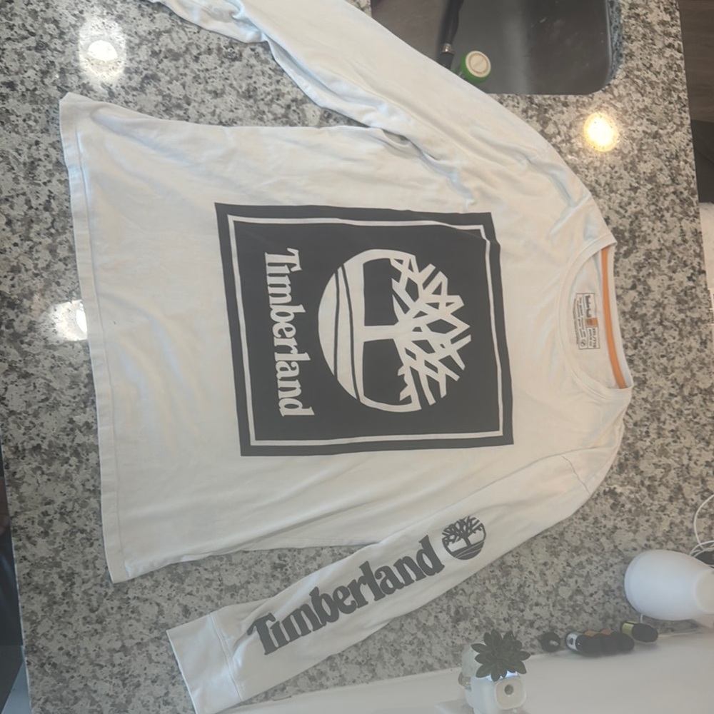 Timberland White and Black Graphic Long Sleeve Tee